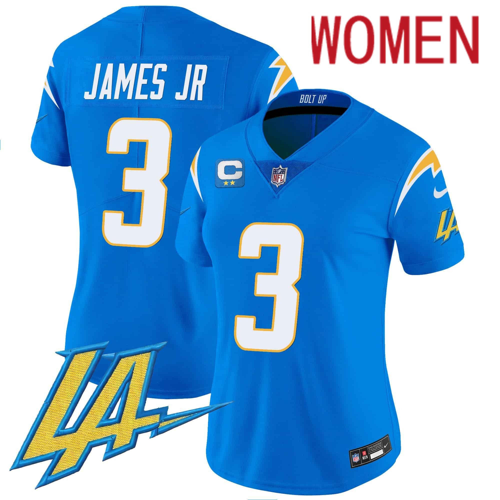 Women Los Angeles Chargers 3 James jr Light Blue 2024 Nike Vapor Limited NFL Jersey style 1